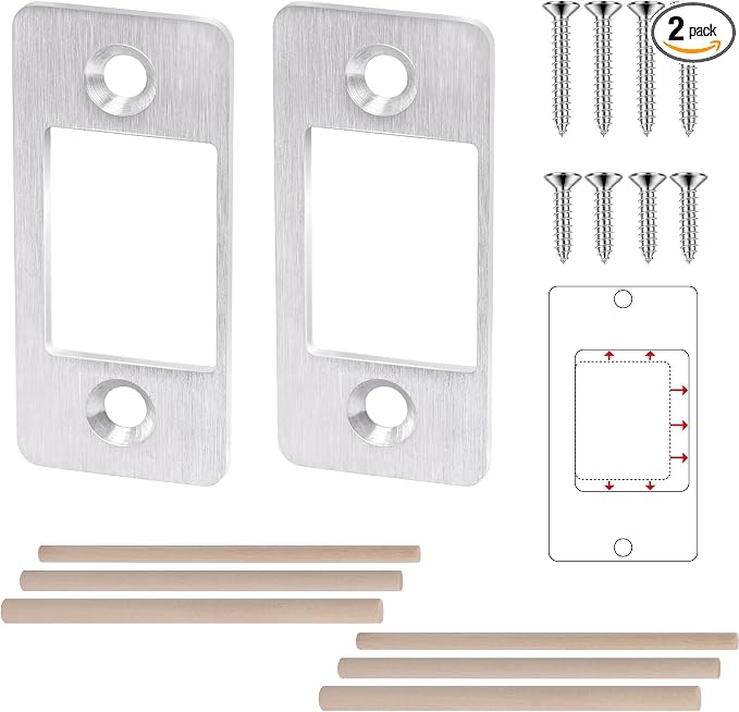 2 Pk Upgrade Large Hole Deadbolt Restorer Strike Plates, Stainless Steel Round by Unknown