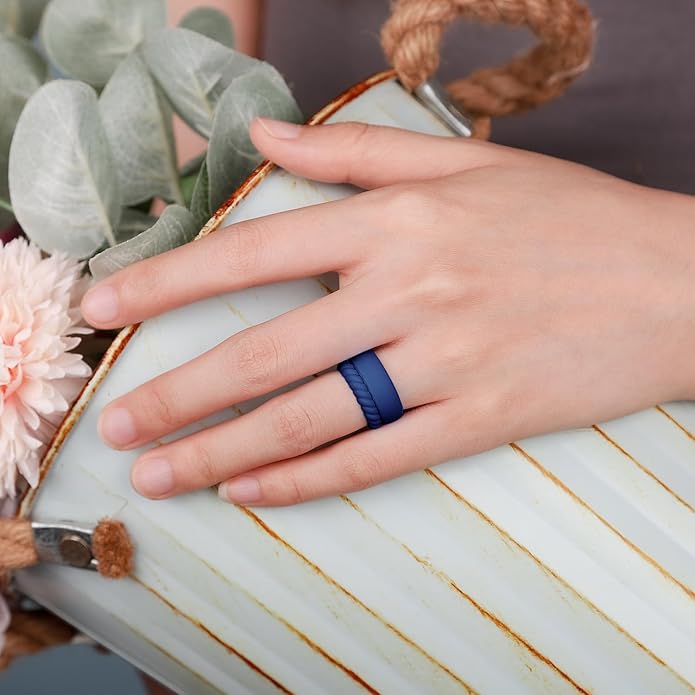Egnaro Women's Bridal Rings Sets, Inner Arc Ergonomic Breathable Design Silicone Rubber Wedding Bands