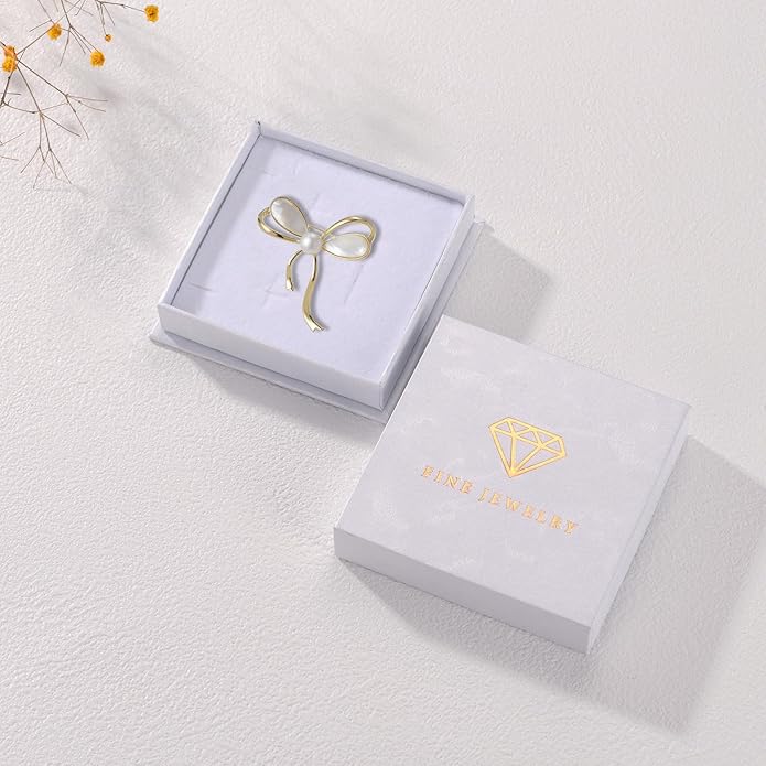 Bow Knot Pin Rhinestone Crystal Pearl Brooch 18k Gold Plated Lapel Pin Birthday Jewelry Gift for Women Men