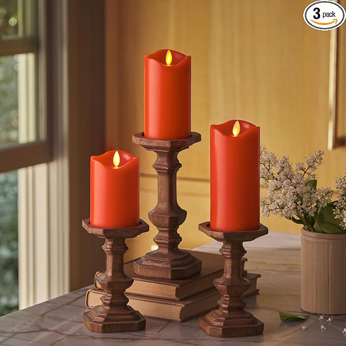 Co. Set of 3 Flameless LED Flickering Battery Candle Moving Flame Pillar by MatchlessCandleCo