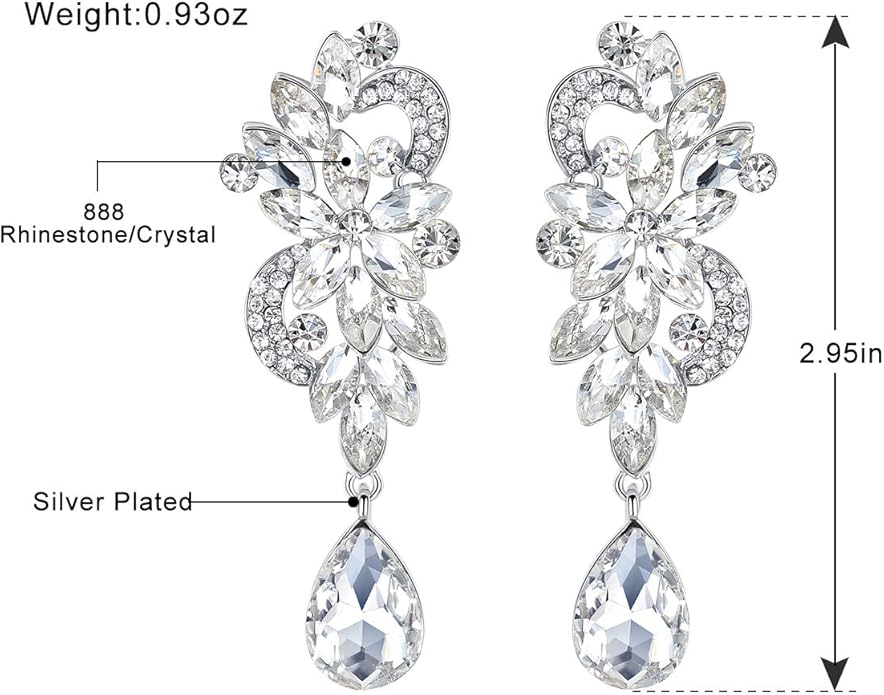 mecresh Marquise Crystal Bridal Chandelier Dangle Drop Earrings Ladies Gifts in Silver/Gold Tone