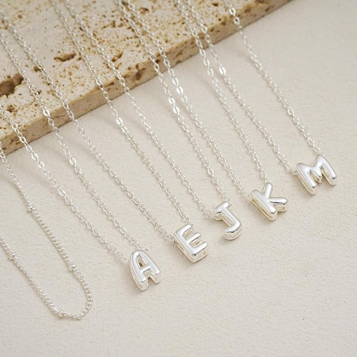 Valentines Day Gifts for Her - Bubble Letter Necklace Layered 14K Gold Plated Initial Necklaces for Women Dainty Cute Choker Pendant Stack Jewelry Fashion Accessories Teen Gift Trendy Stuff
