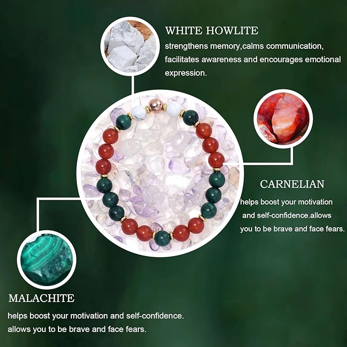 Strong Healing Crystal Bracelet 8MM Genuine Stone Bracelet Lucky Beaded Bracelet Chakra Bracelet 6.5 inch Positive Energy Inspirational Gifts for Women Mom