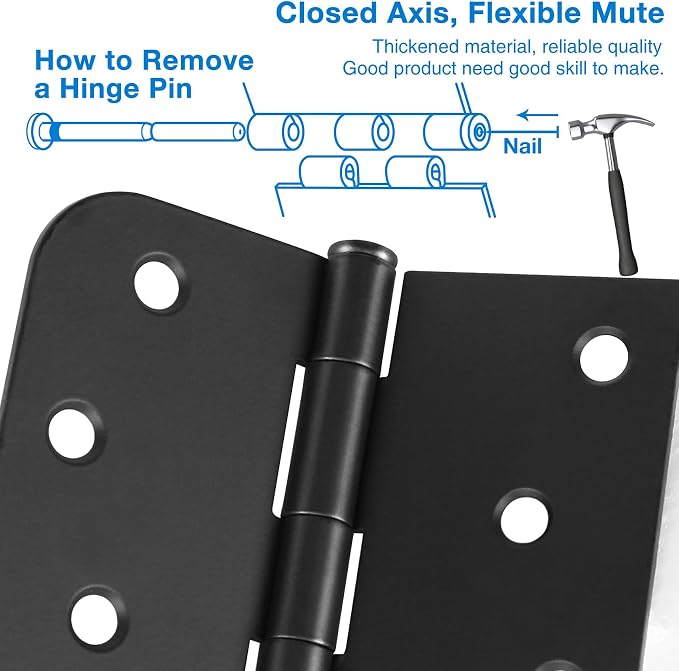 Matte Black Door Hinges 4 Inch Square Rounded 5/8" Radius 6 Pack | Interior - Image 5