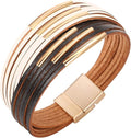 Fesciory Leather Wrap Bracelets for Women, Boho Leopard Multi-Layer Crystal Beads Cuff Bracelet Jewelry