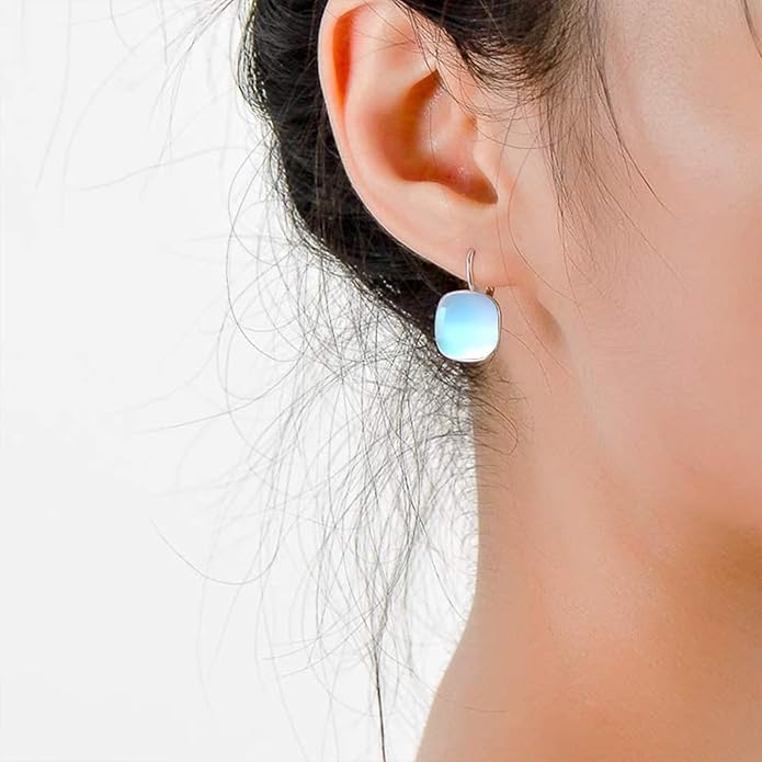 AOBOCO Sterling Silver Leverback Earrings Embellished with Crystals from Austria, Hypoallergenic Cushion Cut Square Crystal Earrings, Fine Anniversary Birthday Jewelry Gifts for Women