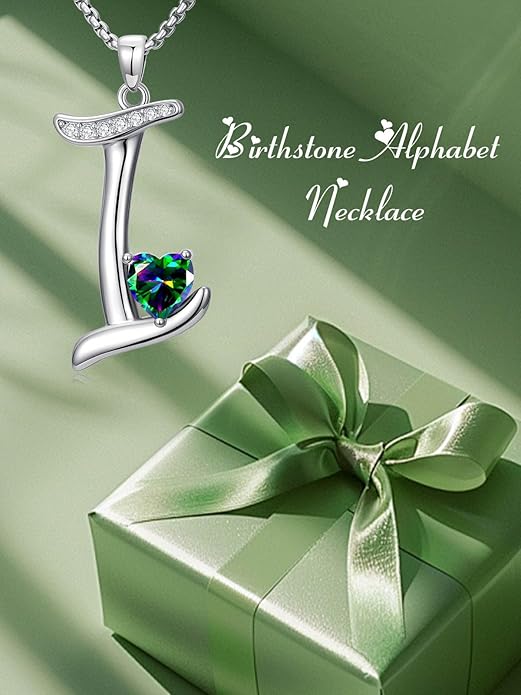 Valentines Day Gifts for Women Alphabet A to Z Initial Birthstone Pendant Necklaces for Women - 18k White Gold Plated Personalized Name Jewelry Valentine Mothers Day Birthday Gifts for Women Her Girlfriend