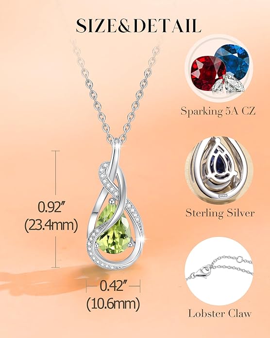 FANCIME TimelessTie Birthstone Necklace for Women White Gold Plated Sterling Silver Ribbon Design Jewelry Knot Pendant Fine Jewelry Gemstone Birthday Graduation Anniversary Valentines Day Gifts for Women Wife Mother Her
