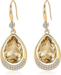 Austrian Crystal Halo Teardrop Hollow Drop Dangle Earrings for Women 14K Rose Gold Plated Hypoallergenic Jewelry Gifts