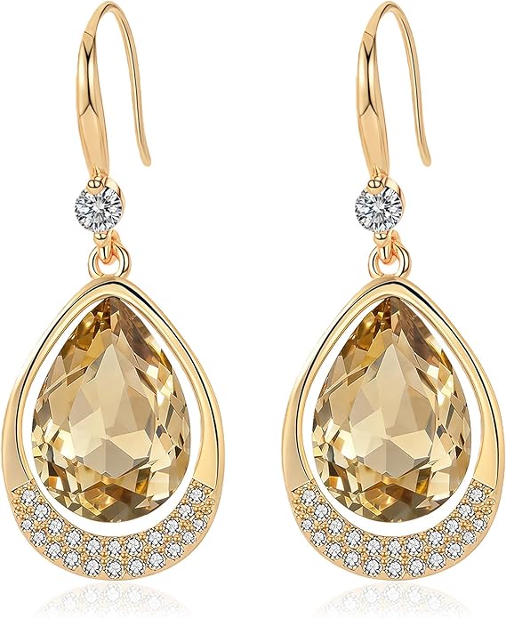 Austrian Crystal Halo Teardrop Hollow Drop Dangle Earrings for Women 14K Rose Gold Plated Hypoallergenic Jewelry Gifts