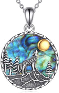 YFN Wolf Necklace Gifts for Men Women Sterling Silver Opal Moon Wolfs Jewelry Birthday 18+2"