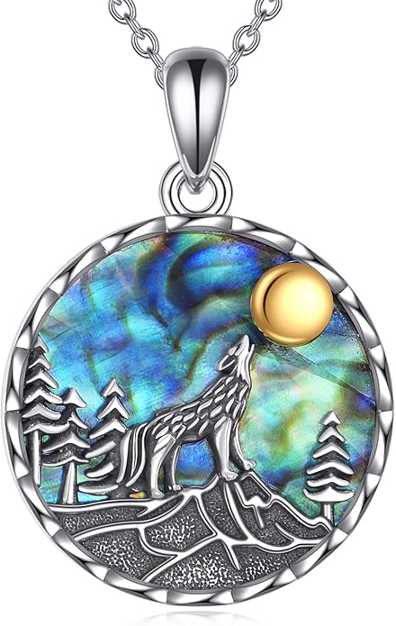 YFN Wolf Necklace Gifts for Men Women Sterling Silver Opal Moon Wolfs Jewelry Birthday 18+2"