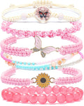 DS 6PCS String beads Charm Bracelets for Teen Girls Handmade Braided Rope Butterfly daisies Eternal flower Boho Surfer Bracelet for women Adjustable friendship Stretch birthday jewelry Gift Friends