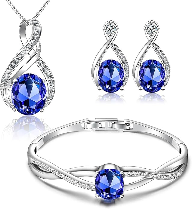Charming Crystal Jewelry Sets For Women 18K White Gold Plating Bracelet Necklace And Earrings Sets For Wife Girlfriend Or Mothers Idea Gift For Mother's day