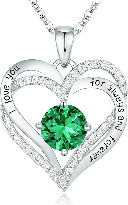 CDE Valentine's Day Gift Forever Love Heart Necklaces for Women, Wedding Anniversary, Birthday Mothers Christmas Day Gifts for Mom, Mother, Wife, S925 Silver Jewelry with Birthstone Pendant