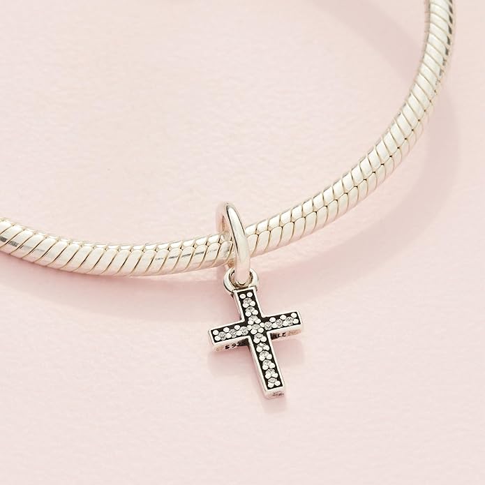 PANDORA Sparkling Cross Dangle - Compatible ME/Moments - Sterling Silver Charm with Cubic Zirconia - Gift with Gift Box
