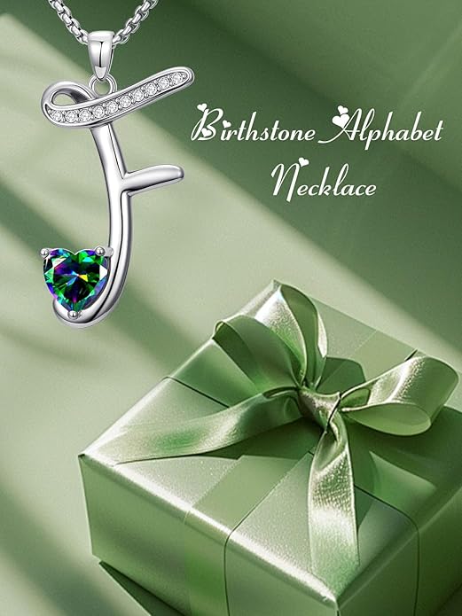 Valentines Day Gifts for Women Alphabet A to Z Initial Birthstone Pendant Necklaces for Women - 18k White Gold Plated Personalized Name Jewelry Valentine Mothers Day Birthday Gifts for Women Her Girlfriend