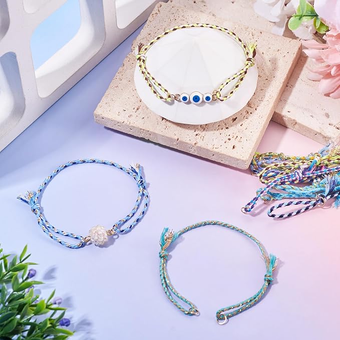 36Pcs Adjustable Braided Cord Bracelets 10-1/4 Inch Colorful Polycotton Adjustable Bracelets,Thread Half Finished Bracelet,Bracelet String with Clasp for Wrist DIY Women Jewelry Making