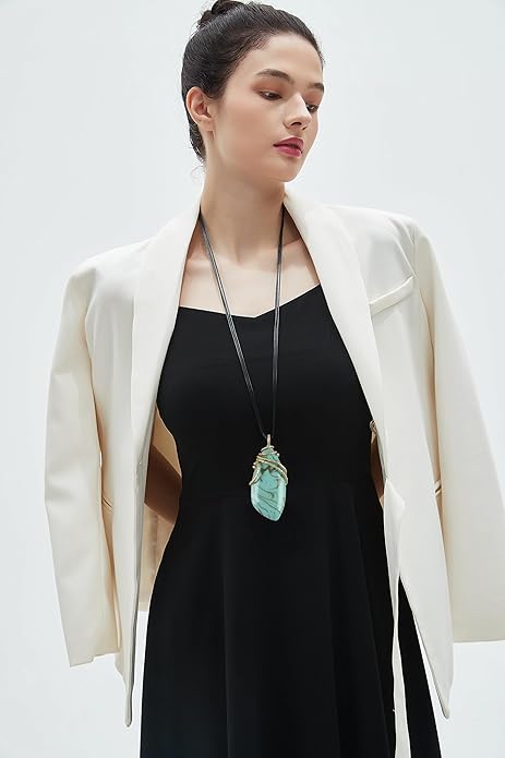 GelConnie Leather Necklace for Women Large Pendant Long Brown Necklace Circle Leather Choker Vintage Sweater Necklace Gold Chunky Boho Necklaces for Women