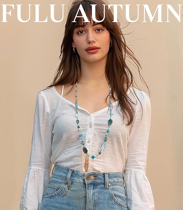 FULU AUTUMN Long Necklaces for Women Trendy Long Chunky Beaded Necklace Boho Fashion Costume Jewelry Mothers Day Gifts for Her