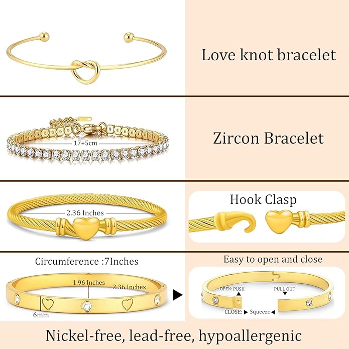 18 K Gold Plated Love Bangle Bracelet Stack Cuff Jewelry for Women Jewelry Set for Women Gift with Box