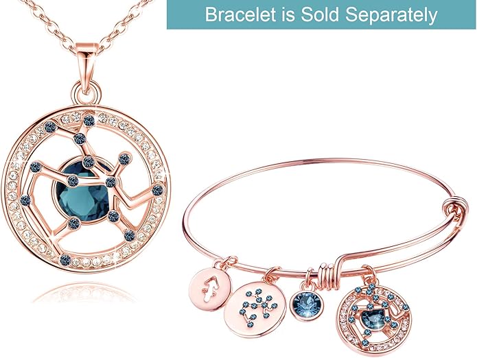 Leafael "Superstar Zodiac Constellation Pendant Necklace Made with Premium Crystal Horoscope Jewelry, Gold or Rose Gold Plated, 18"+ 2"
