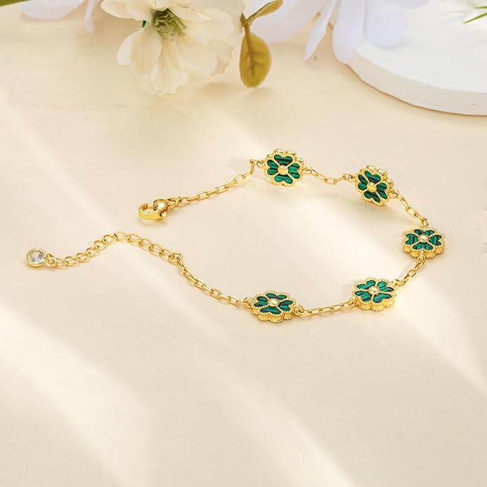 14K Gold Plated Clover Bracelets for Women Flower Four Leaf Link Bracelets Trendy Jewelry Gifts for Women
