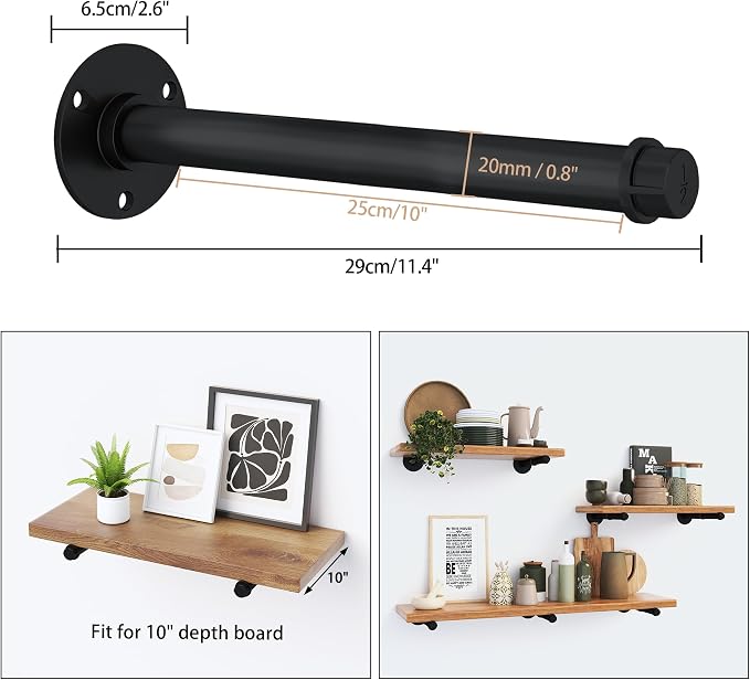 Industrial Pipe Shelf Brackets for 10 Inches Board, Heavy Duty Wall Mounted - Image 3
