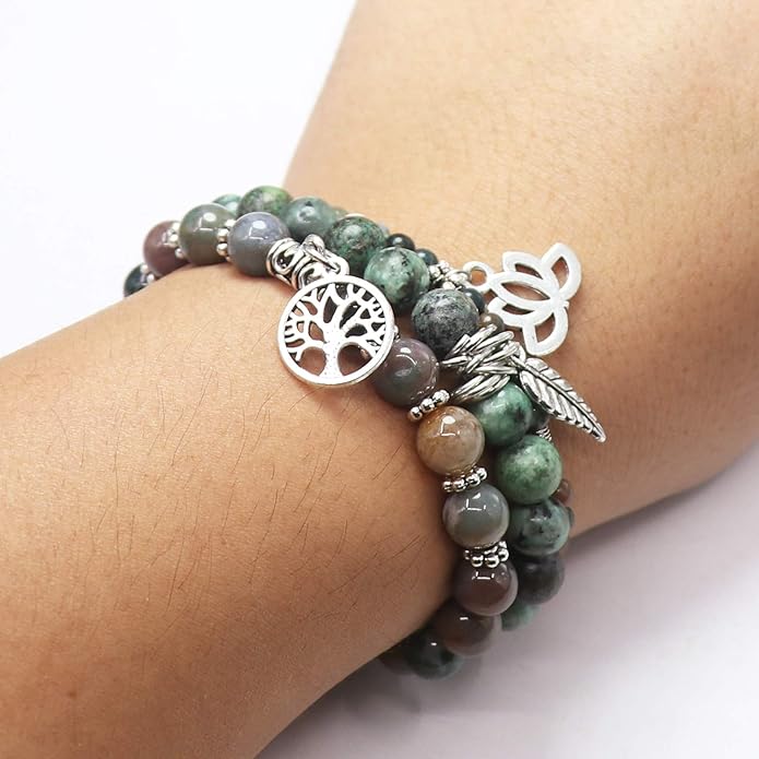 UEUC Tree of Life Yoga Healing Stone Bracelets,Multilayer Lotus Chakra Stone Reiki Bracelet Sets,Anxiety Crystal Natural Stone,for Women Stress Relief