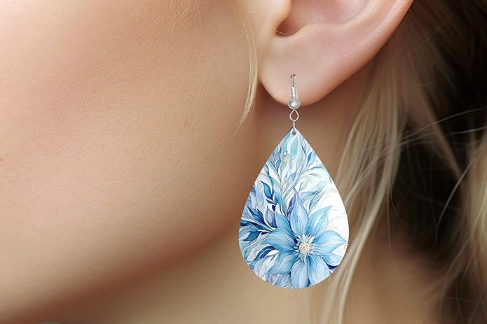 Teardrop Wood Earrings Light Weight Printed Image Dangle Jewelry, Fun and Funky Earrings