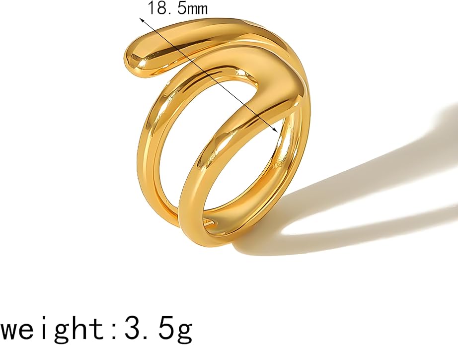 Chunky Rings For Women, Gold Silver Thumb Ring Asymmetrical Wavy Curve Ring Adjustable Non Tarnish Dainty Stainless Steel New Year Anniversary Birthday Jewelry Gift