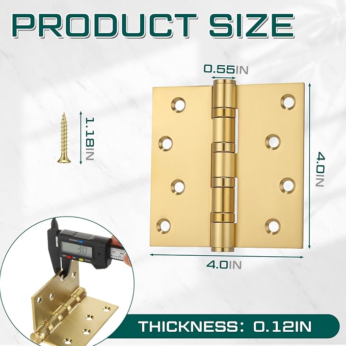 3 Pcs Gold 4'' Ball Bearing Door Hinges, Square Corner | Stainless Steel - Image 2