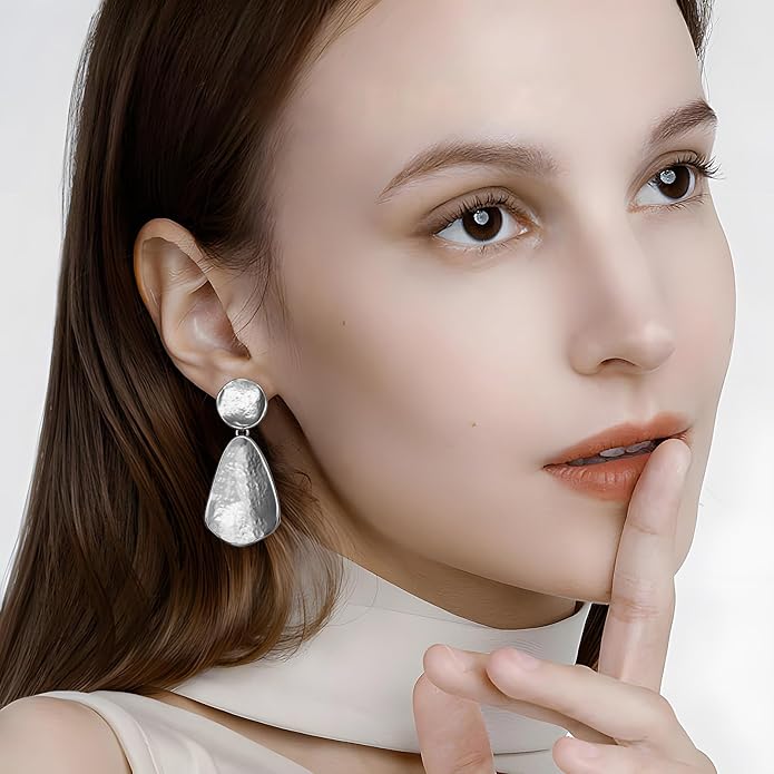 YUJIE Gold Plated Earrings for Women Geometric Chunky Dangle Earring Trendy Silvery Two-Tone Statement Jewelry