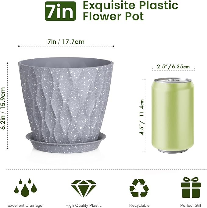 Meowell 7 inch Plant Pots for Indoor Outdoor Plants, 5 Pack Thick Flower Pots - Image 2