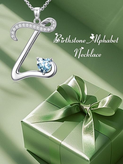 Valentines Day Gifts for Women Alphabet A to Z Initial Birthstone Pendant Necklaces for Women - 18k White Gold Plated Personalized Name Jewelry Valentine Mothers Day Birthday Gifts for Women Her Girlfriend