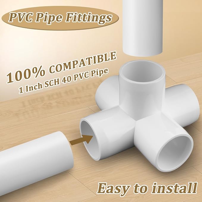 8 Pack 1" PVC Fittings 5 Way, Furniture Grade 1 Inch PVC Pipe Fittings 5 Way - Image 3