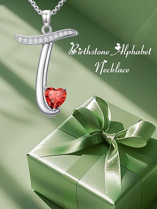 Valentines Day Gifts for Women Alphabet A to Z Initial Birthstone Pendant Necklaces for Women - 18k White Gold Plated Personalized Name Jewelry Valentine Mothers Day Birthday Gifts for Women Her Girlfriend