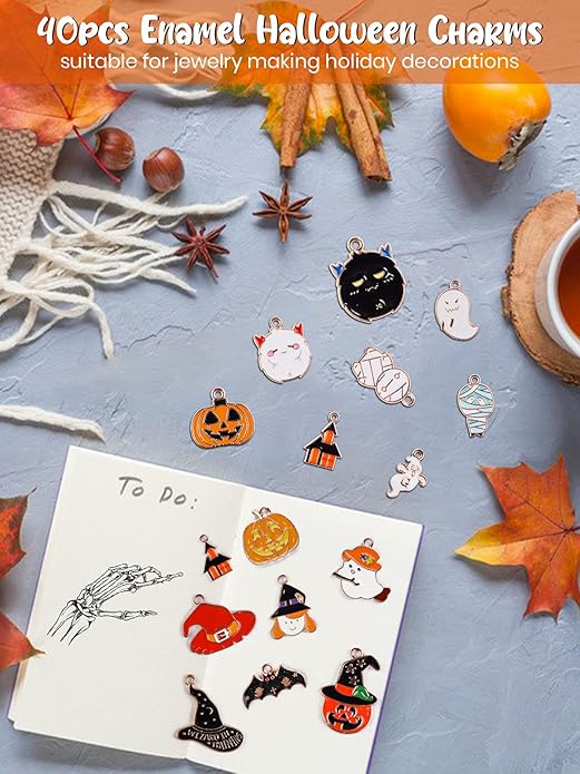 Kalolary Halloween Charms Alloy Enamel Bracelet Metal Earring Kawaii Pendant for Party DIY Jewelry Necklace Making Supplies