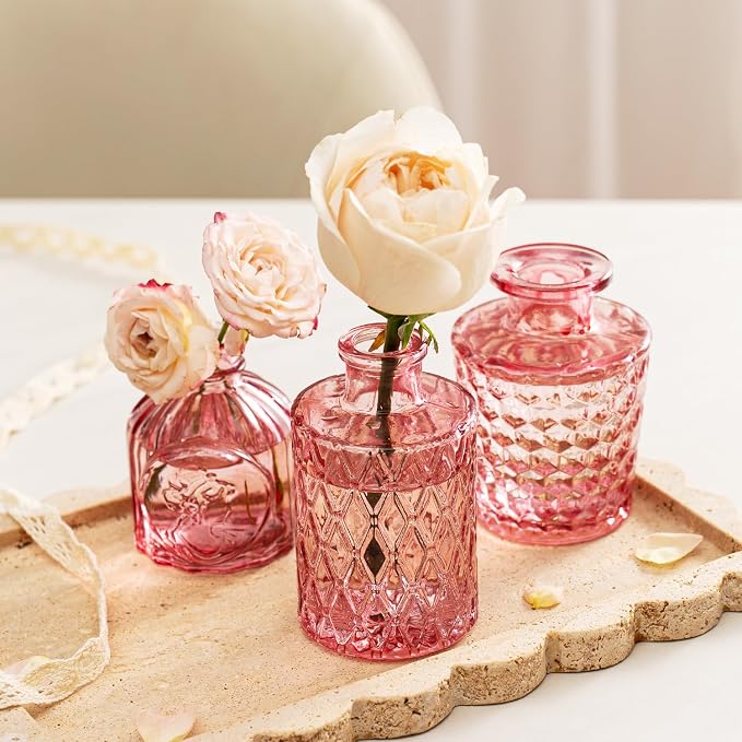 Clear Pink Glass Bud Vase Set of 24 Pcs, Small Bud Vases in Bulk, Glass Crystal - Image 9