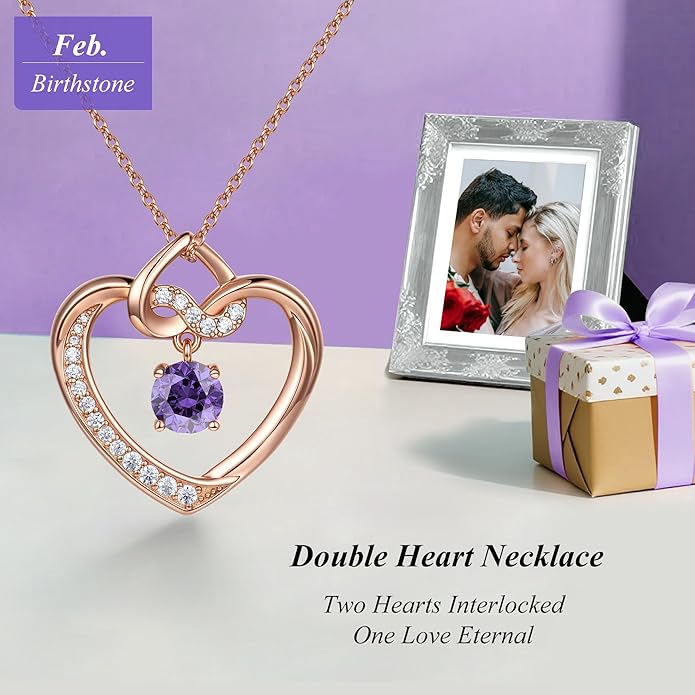 Heart Birthstone Necklaces Gifts for Women Wife, Jewelry for Women Wedding Anniversary Birthday Gifts for Wife Girlfriend Mom Christmas Valentines Gifts S925 Sterling Silver