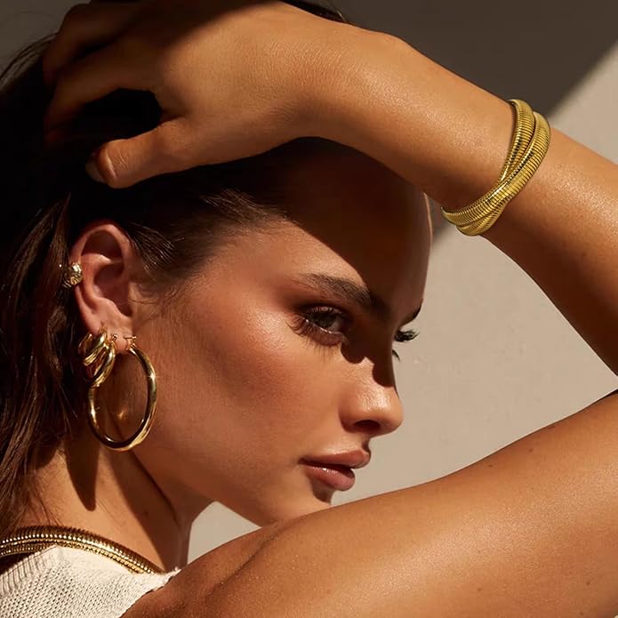 18K Gold Plated Bracelets for Women Gold Bangles for Women Chunky Bangle Bracelets for Women Bracelets Stack Tarnish Free Bangle Set of 3 for Women Accessories for Her Gifts