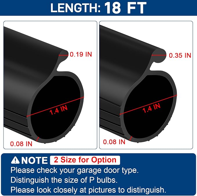 18 FT Garage Door Bottom Seal Rubber 0.35" Big P Bulb Bottom Garage Weather - Image 2