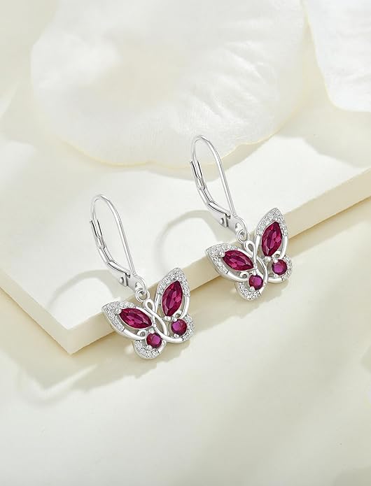 Starchenie Butterfly Earrings for Women 925 Sterling Silver Leverback Earrings Birthstone Butterfly Jewelry Gifts