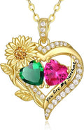 Sunflower Heart Necklace for Women 14K Gold Exquisite Valentines Day Anniversary Birthday Gifts for Wife Mother Her Double Birthstone Pendant Jewelry‘You Are My Sunshine’