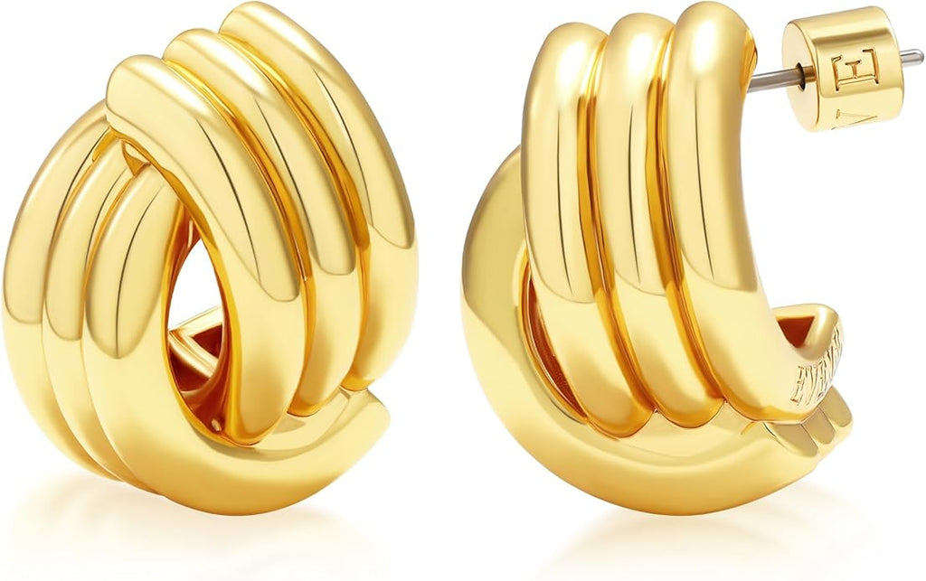 EVEYE Trendy 18k Gold Plated Knot Earrings for Women Drop Dangle Statement Earrings Chunky Knot Link Circle Statement Drop Dangle Earrings Studs Textured Metal Stud Hypoallergenic Jewelry Gifts