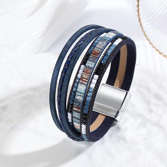 VIBILIA Boho Leather Wrap Bracelets for Women Multi-Layer Bracelets with Strong Clasp Jewelry for Women