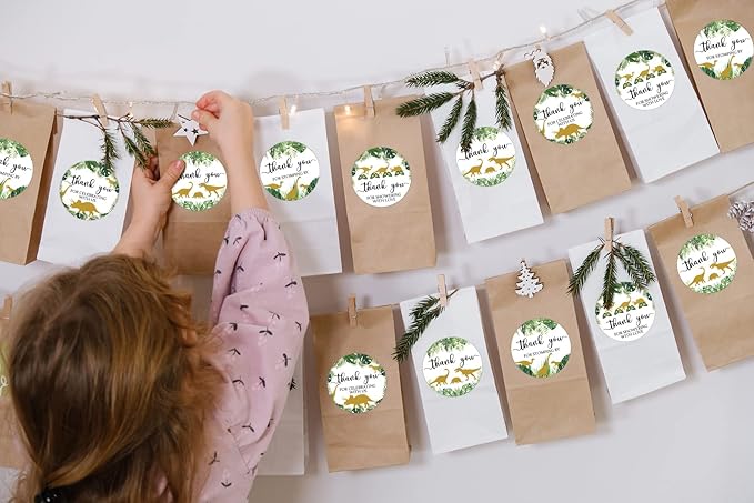 80 Pieces Cute Dinosaur Thank You Stickers, Boy Baby Shower Birthday Party Decorate Watercolor Little Dino Themed Round Party Gift Wrap Bag Label Decorations, 4 Design Stickers