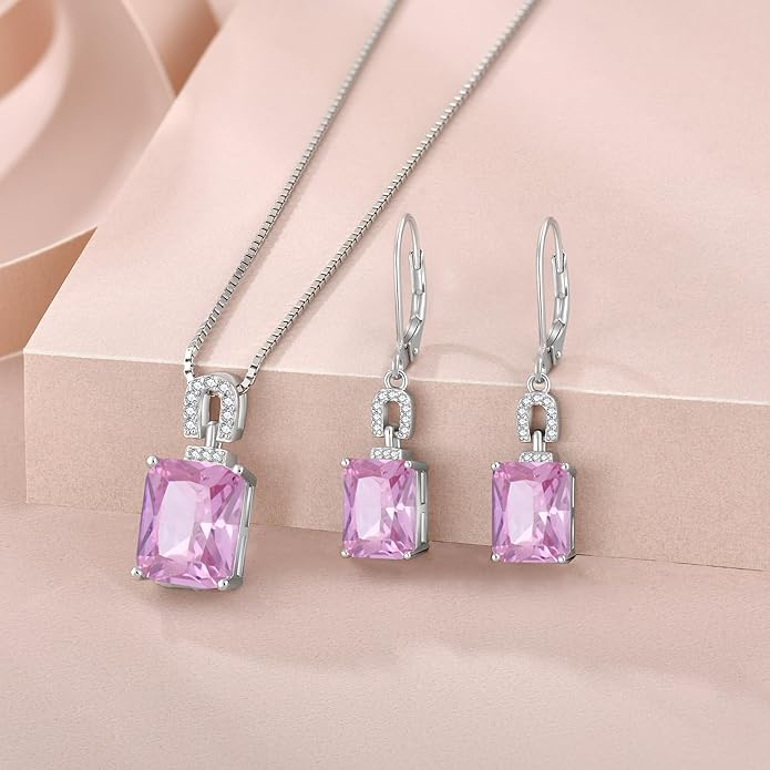 Emerald Cut Earrings 925 Sterling Silver Baguette Birthstone Dangle Drop Leverback Earrings Jewelry Gifts for Women