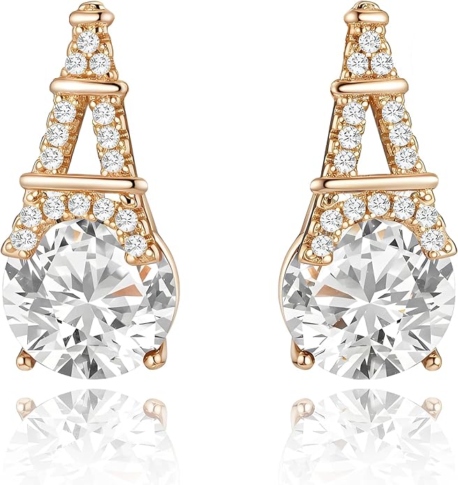 Alphabet Earring for Women, 18K Gold Plated Brass with Cubic Zirconia.