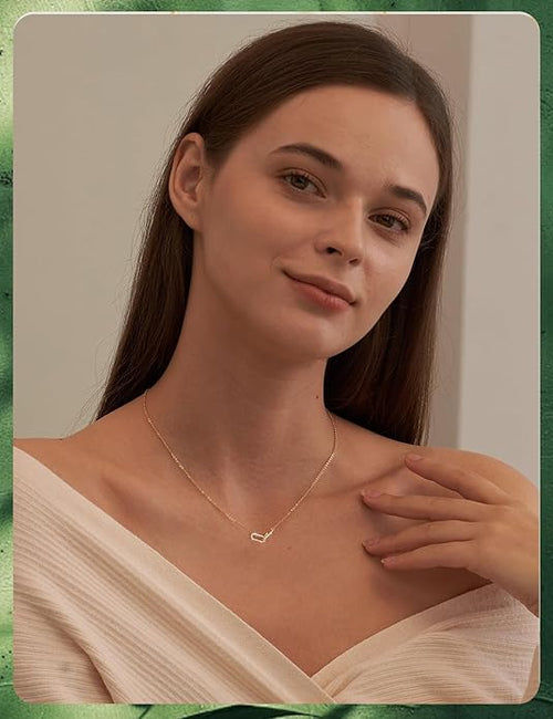 14K Gold & Sterling Silver Plated Pendant Necklaces for Women - Dainty CZ Paperclip Choker, Simple Oval Interlock Necklace, Trendy Cute Jewelry